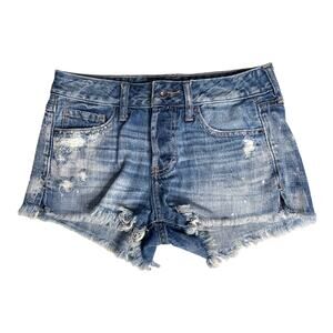 Abercrombie & Fitch Distressed Raw Hem Denim Shorts Mid Wash Button Fly Size 25